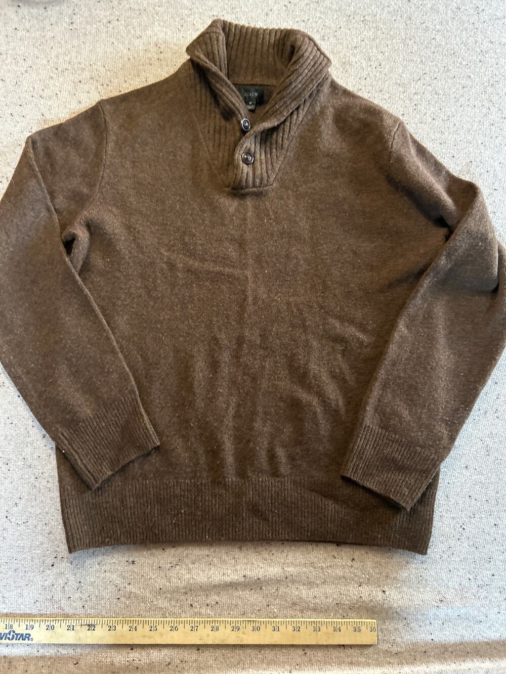 J. Crew Merino Wool Blend Grandpa Style Shawl Collar Sweater Men's Medium Brown